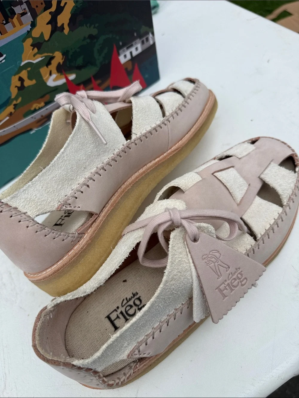 Men’s KITH/CLARKS  Lace-Up Woven Leather Sandals - Pale ROSE / Cream